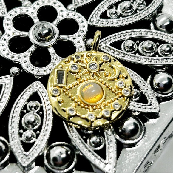 NWOT Stainless steel gold, plated, evil eye charm with Opal Eye, Dime sized - Picture 8 of 12